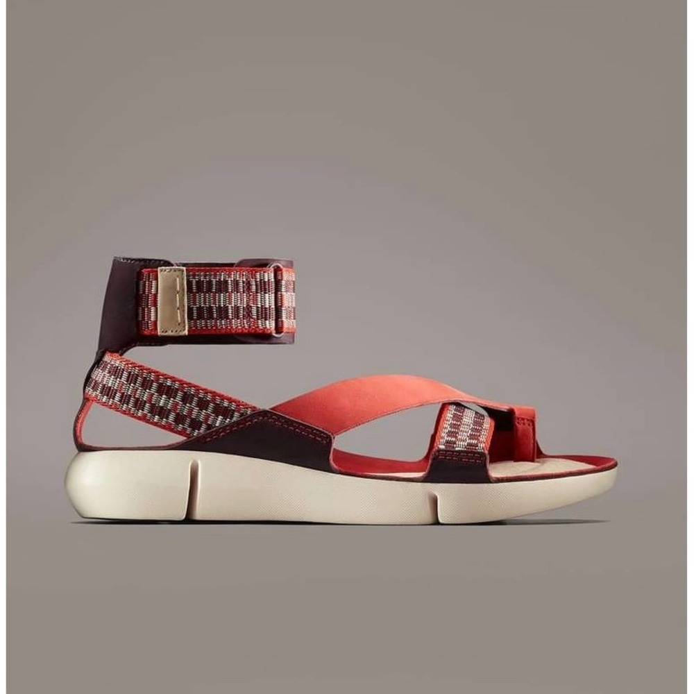 Clarks Ankle‎ Strap Sandals Red Woven Detail Comfort Casual Shoes Size 7